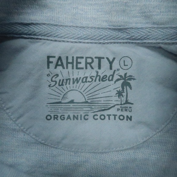 Faherty Sweater Mens Large Blue Sunwashed Slub Quarter Zip Pullover - Picture 3 of 10